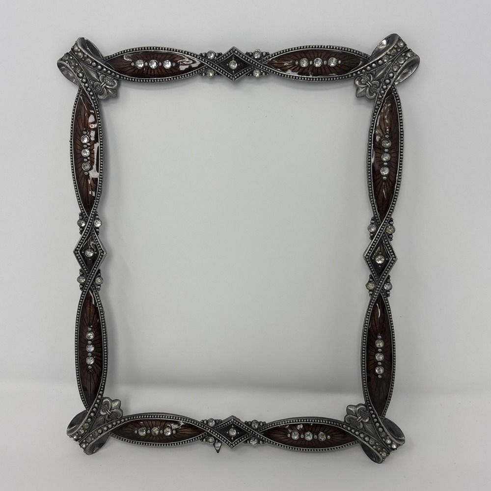Victorian Style Picture Frame-ONLY Jeweled Decor Silver & Brown Metal Durable